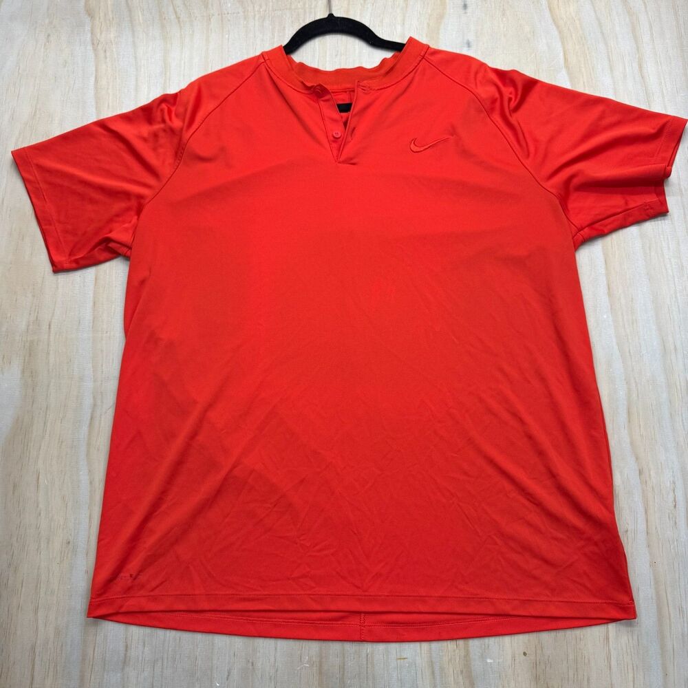 USED 2XL Nike Polo Shirt Mens Habanero Red Golf Blade Collar Dri Fit 929142-634